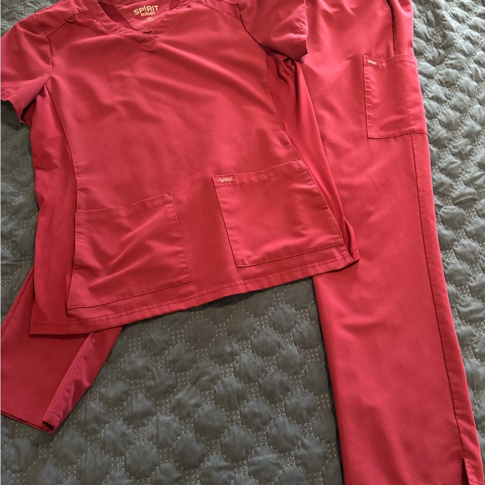 Spirit brand matching scrub set.